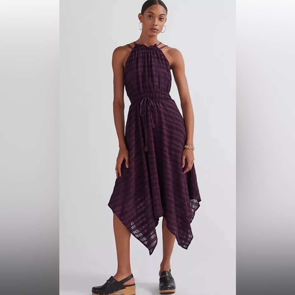 Anthropologie purple halter midi dress